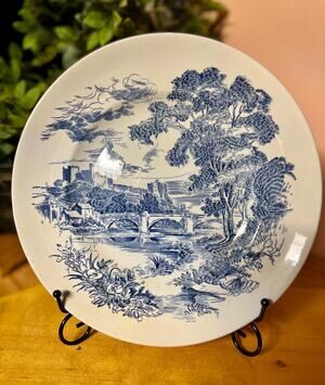 Vintage Enoch Wedgwood Countryside Blue Transferware Dinner Plate (10" Diameter)